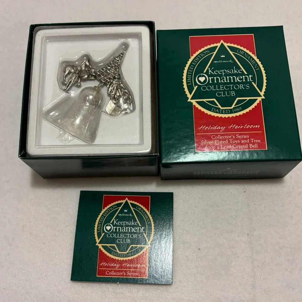 Lot 5 Vintage Hallmark Keepsake Lead Crystal & Porcelain Holiday Dickens Bells